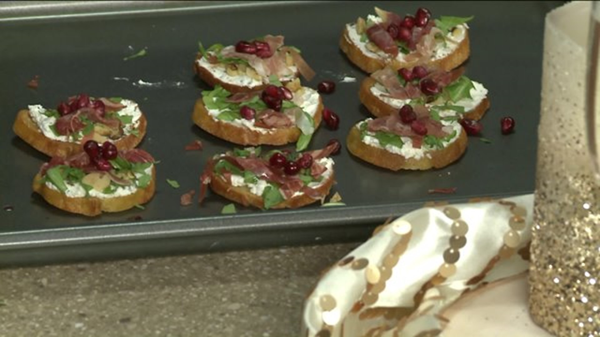 New Year`s crostinis with a bit of sweet, a bit of spicy