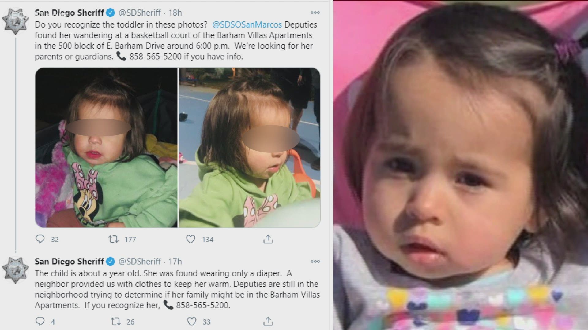 The toddler that was found by San Diego Sheriff, looks similar to the missing Vanessa who went missing in 2019.