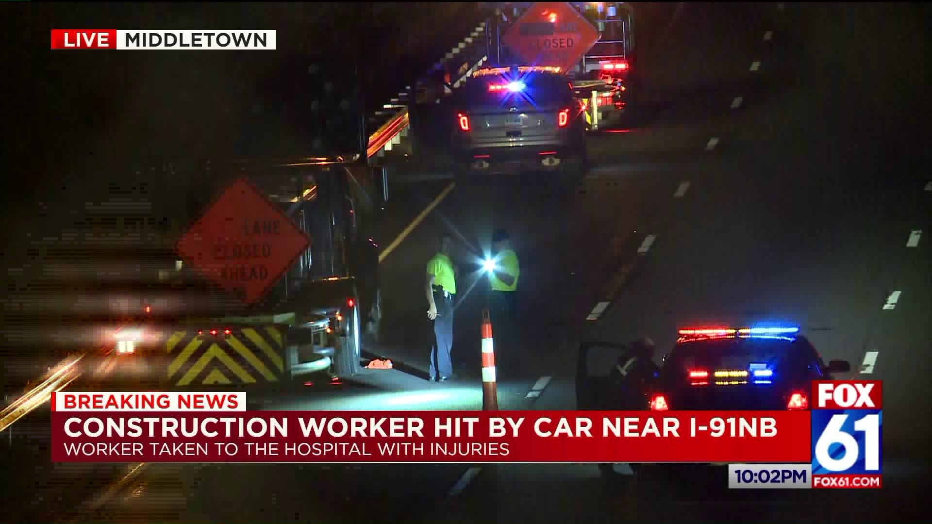 Construction worker struck on I-91 northbound in Middletown; highway closed