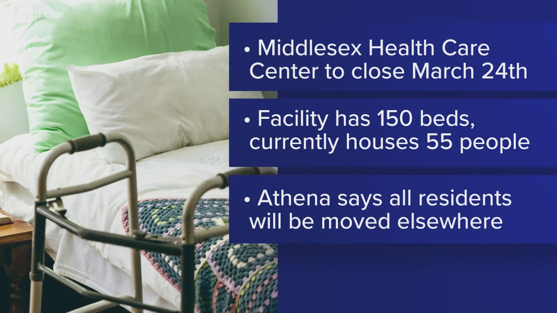 The state approved the closure of Middlesex Health Care Center, officials said. The skilled nursing center is expected to close on or before March 4.