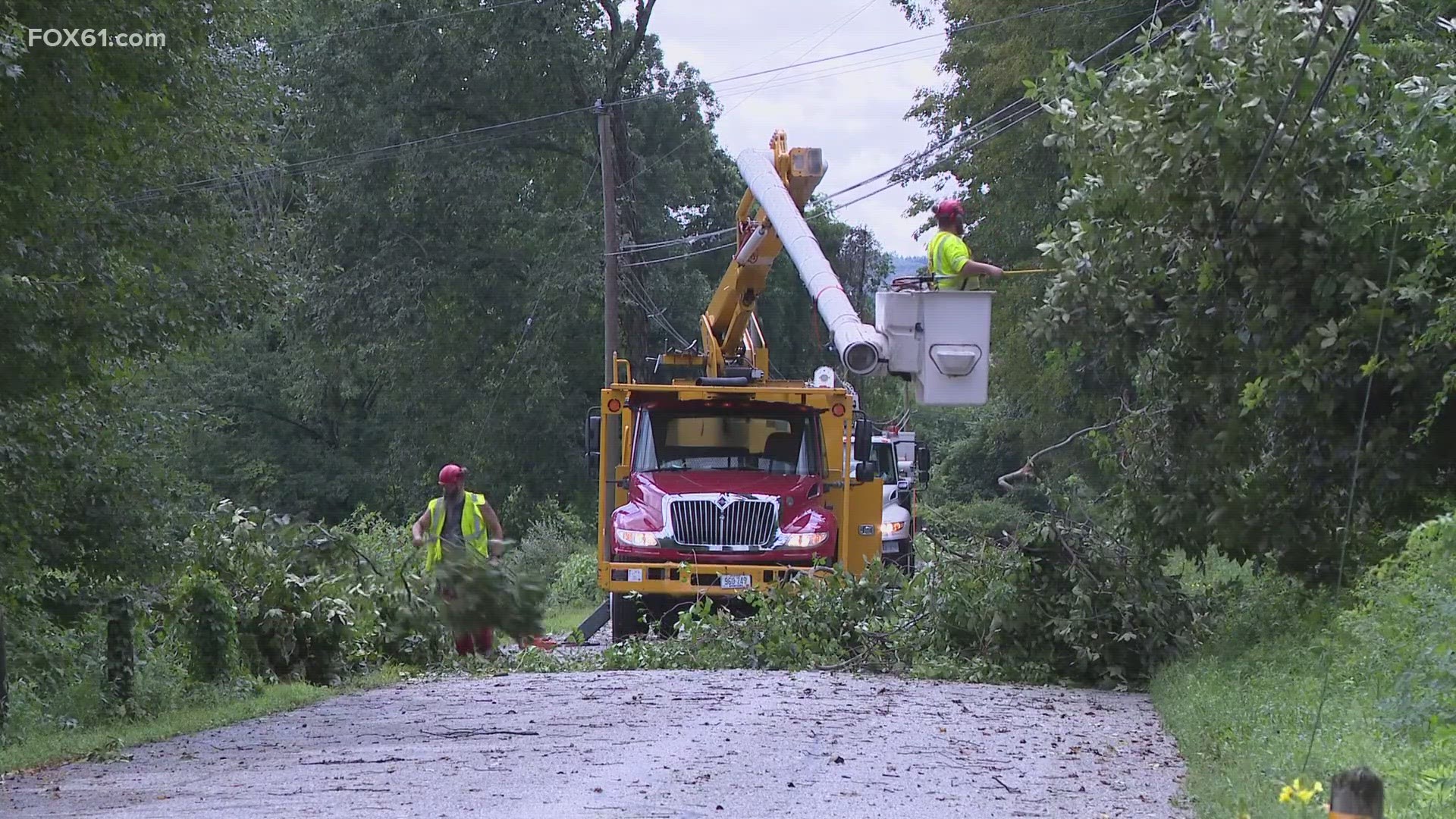 More than 300 Eversource customers were in the dark midday as crews worked to restore power after trees brought down power lines across Scotland, Windham.