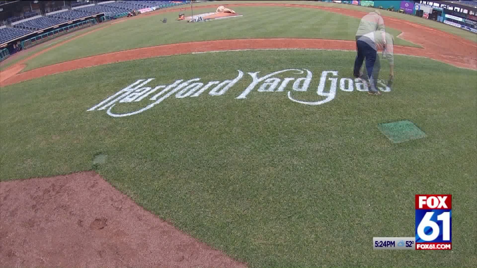 Getting the field ready for the Yard Goats