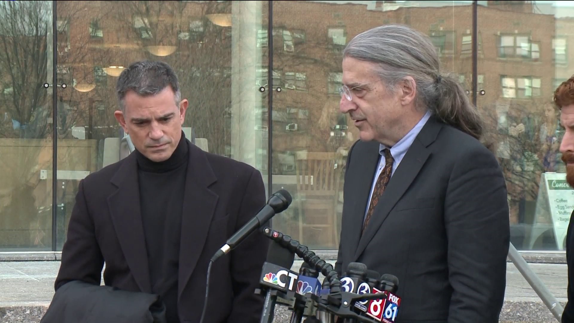 Norm Pattis speaks outside Stamford Superior Court after hearing