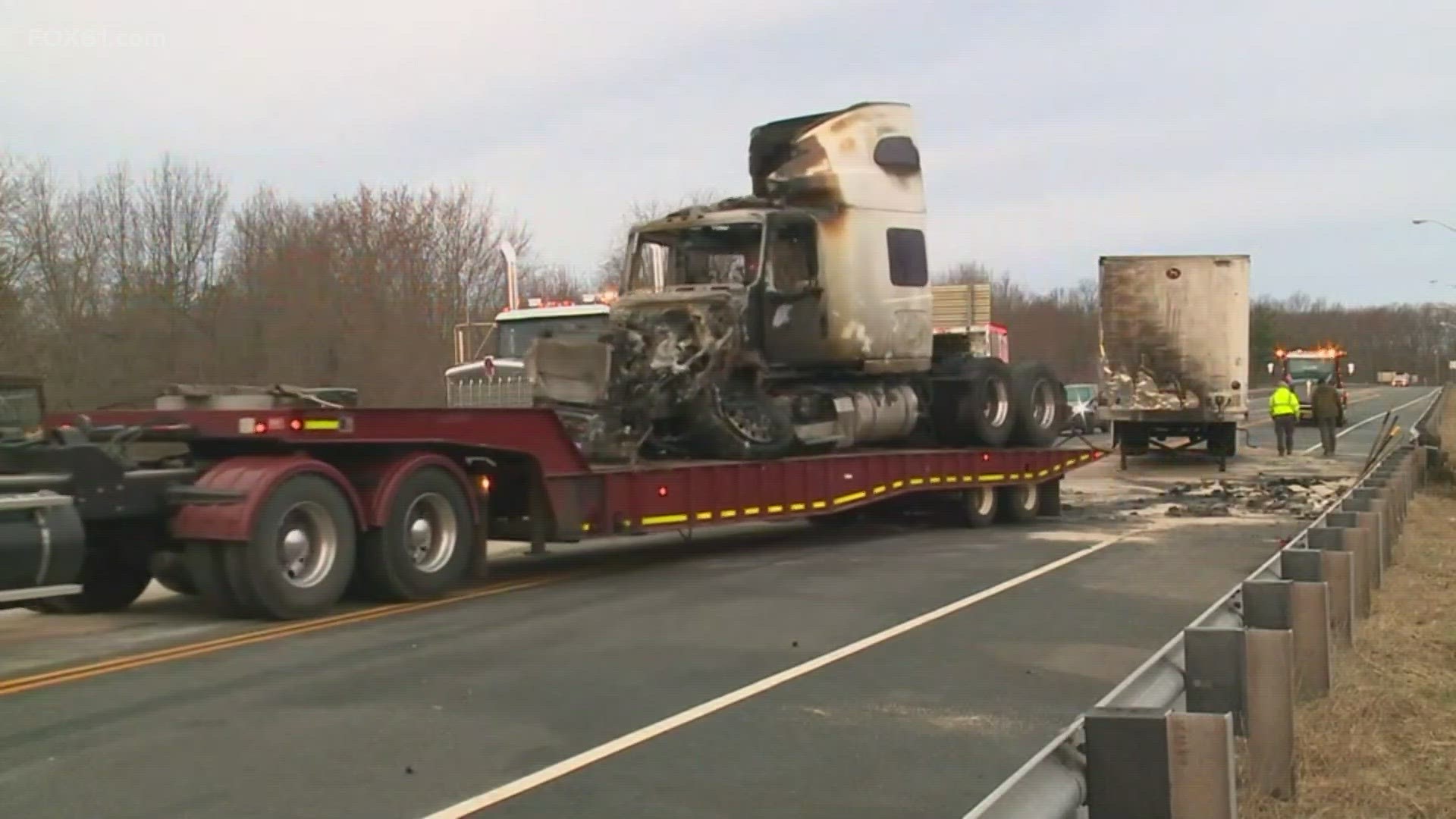 Injuries are reported after a tractor-trailer and van collided head-on in Suffield, police said Friday.