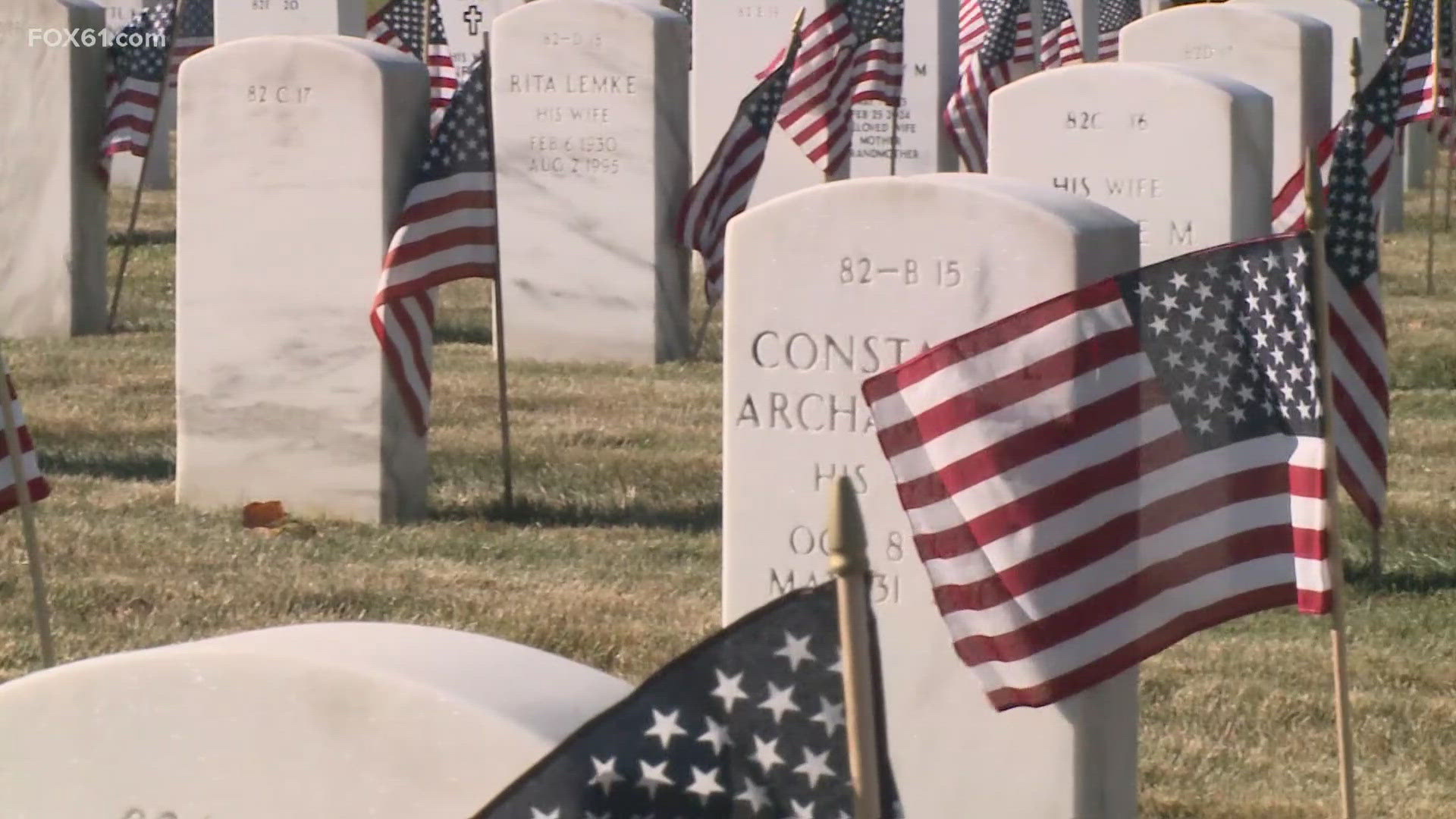 A show of respect for the country's bravest is on display at the State Veterans Cemetery in Middletown, where 13,000 flags were placed at gravesites.