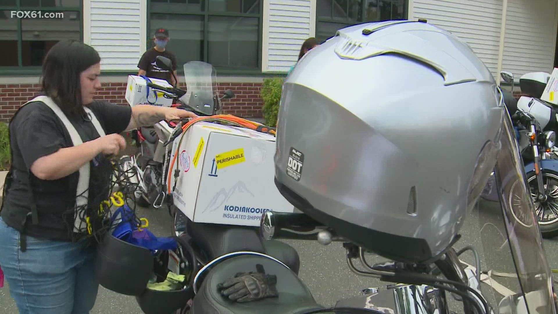 It is there were 11 members of the all woman’s Moving Violations Motorcycle Club who rode in to pick up breast milk from ProHealth and make the trip to Newton, Mass.