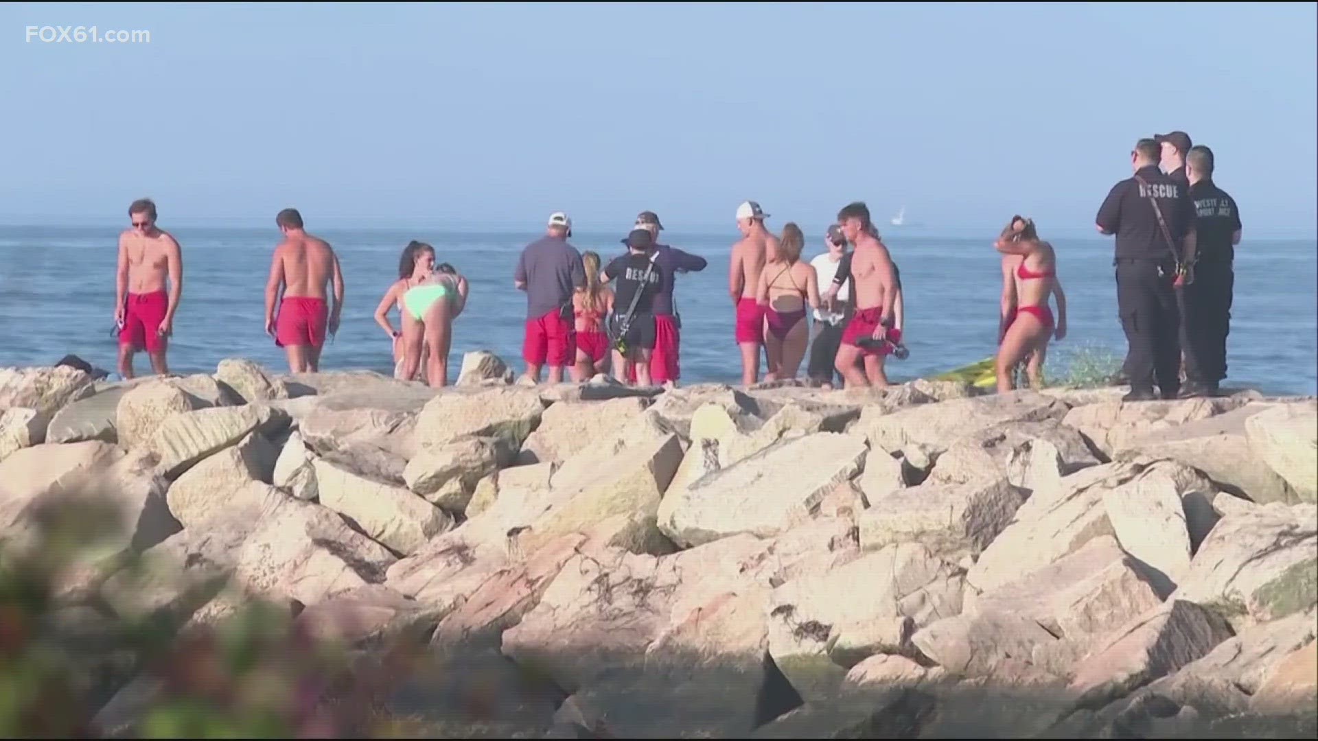 Westerly authorities say a 15-year-old boy was playing catch with a football near the jetty with his family and friends at Dune’s Park Beach, then he was swept away.