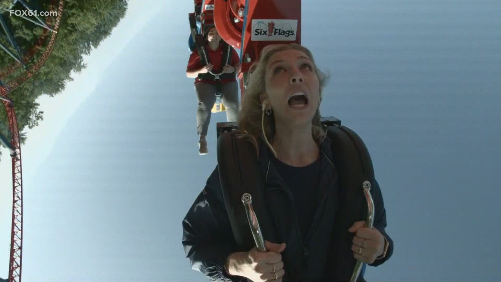 Supergirl! FOX61's Margaux Farrell takes a ride on Six Flags New England's new Supergirl Sky Flyer ride