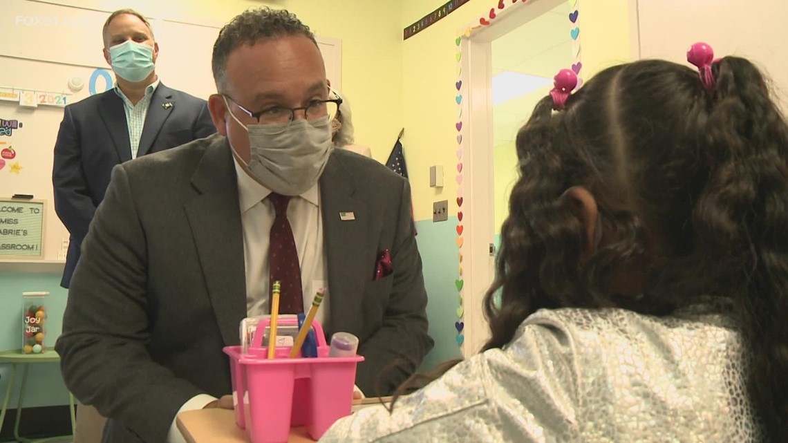 Education Sec. Cardona talks masks, vaccines during Waterbury school tour in CT homecoming