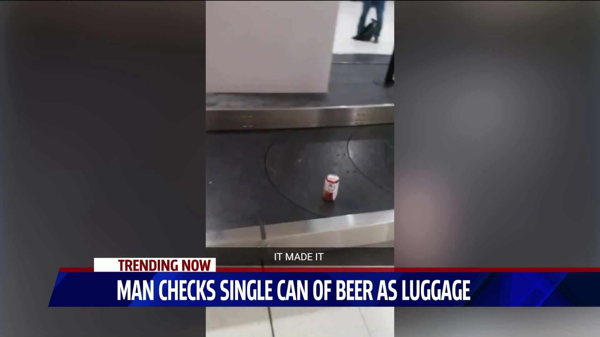 Man checks one can of beer for luggage