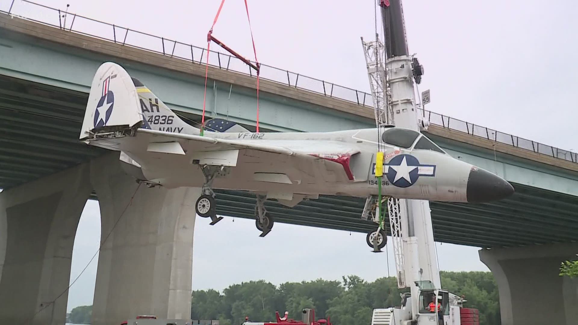 The SkyRay jet fighter has left the New England Air Museum and is headed to the USS Intrepid on the Hudson.