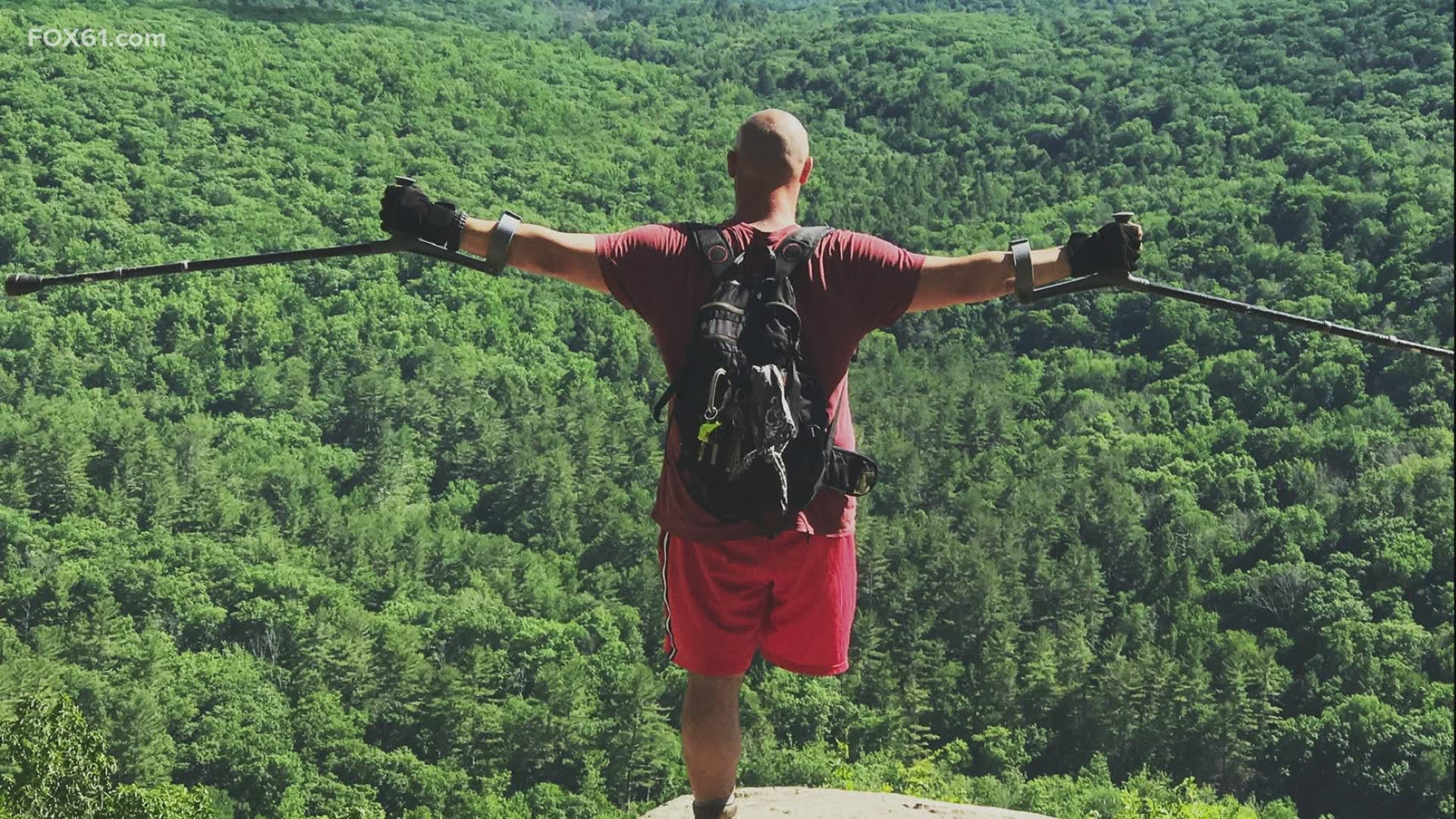 The 42-year-old father of three will do the climb in New Hampshire, which includes a peak on Mount Washington, on crutches.