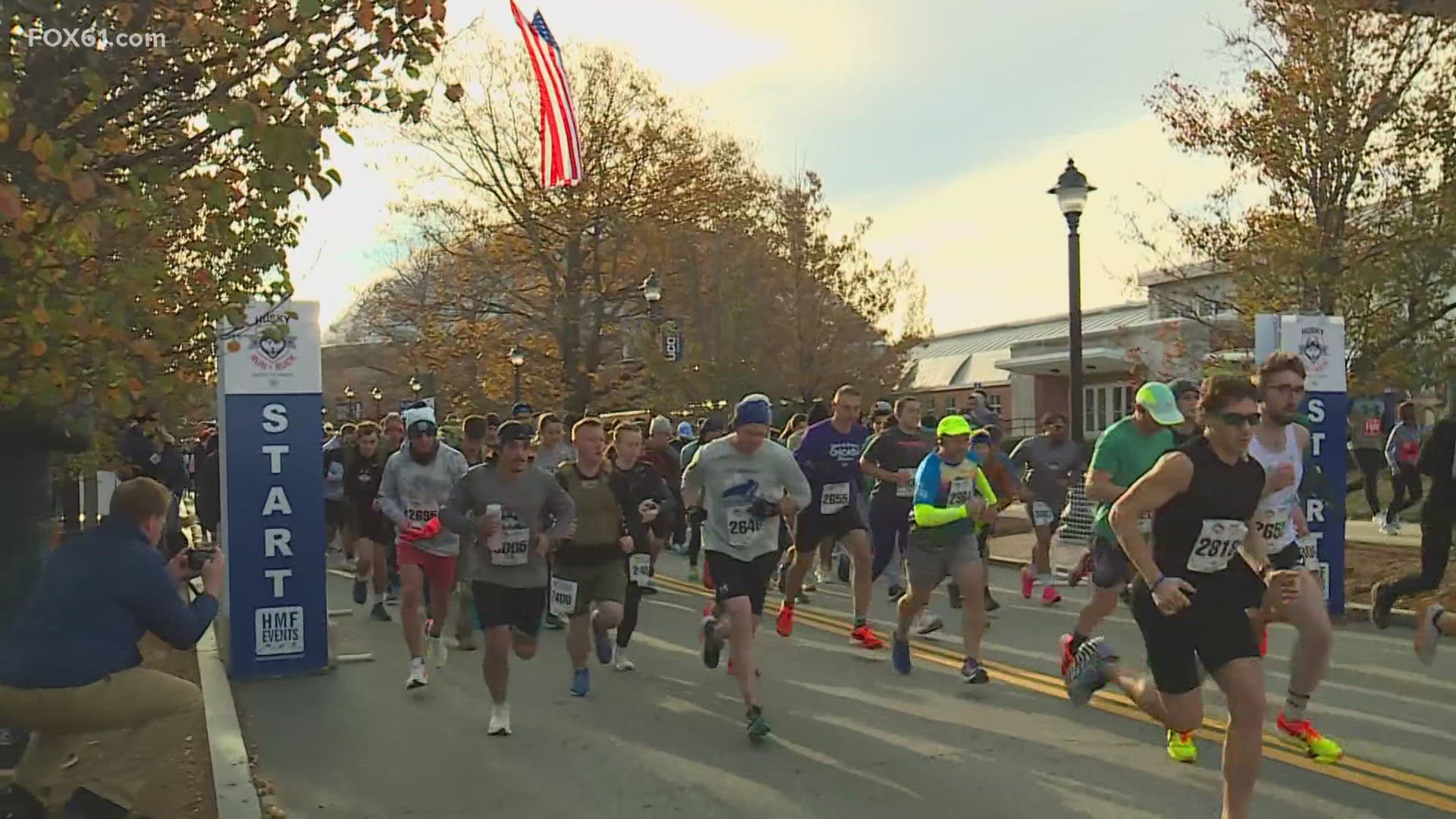 Just about a thousand people gathered in the heart of the UConn Storrs campus for the Husky Run & Ruck to honor those who serve the U.S.