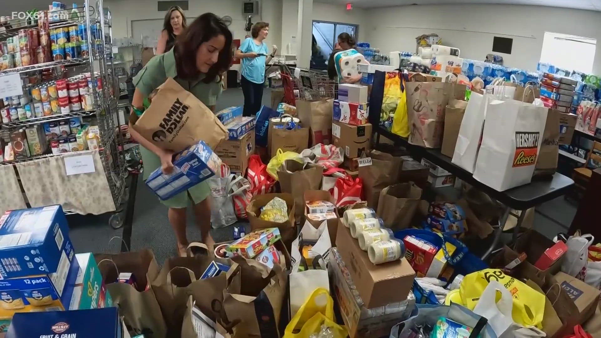 The water levels have fallen, but relief efforts continue to rise around the Oxford and Seymour area. It's all hands on deck at the local food bank to help out.