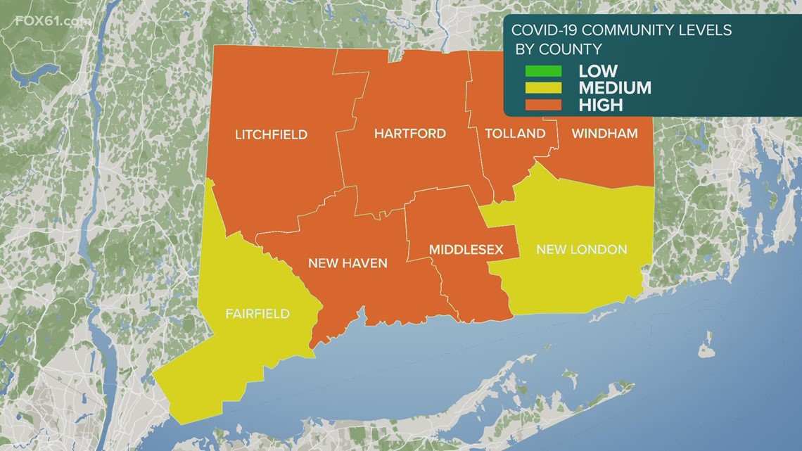 康涅狄格州的6个县现在的COVID水平“高”