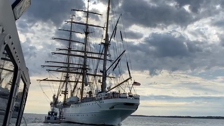 Summer training on US Coast Guard Barque Eagle comes to end as it docks in New London