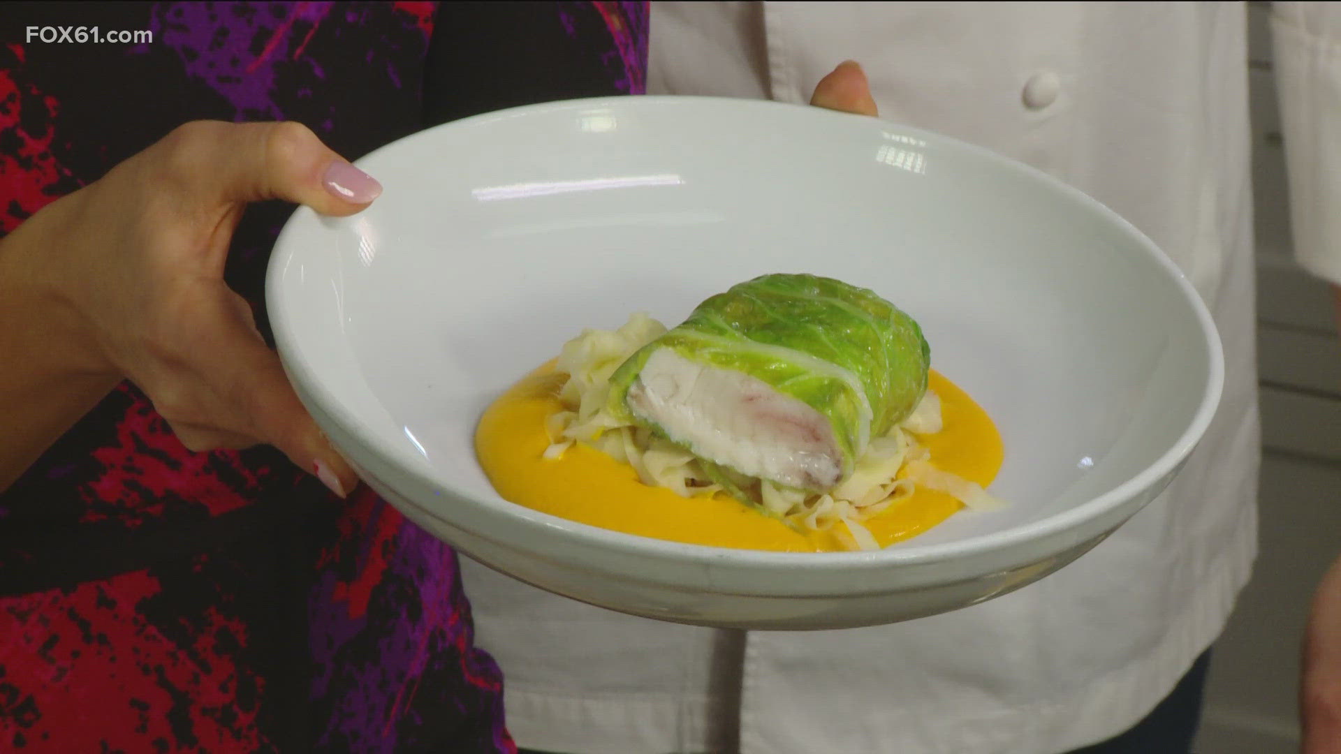 Present Company Restaurant in Tariffville shows us how to make this delicious take on the classic lobster roll and a napa cabbage-wrapped halibut dish.