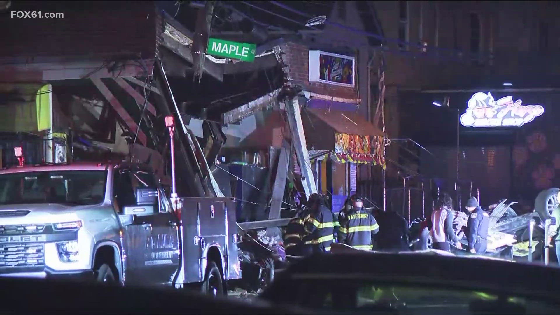 The crash happened on Cherry and Maple Streets, causing the building to partially collapse. 