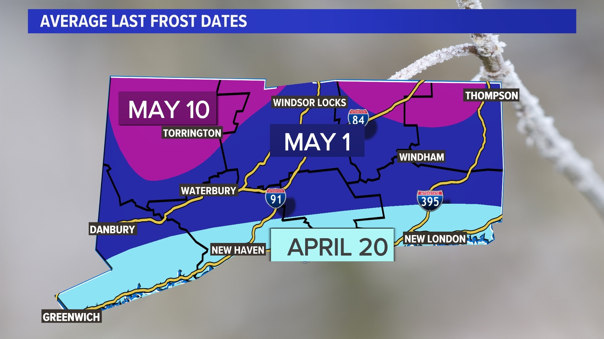 When does Connecticut have it's last frost?