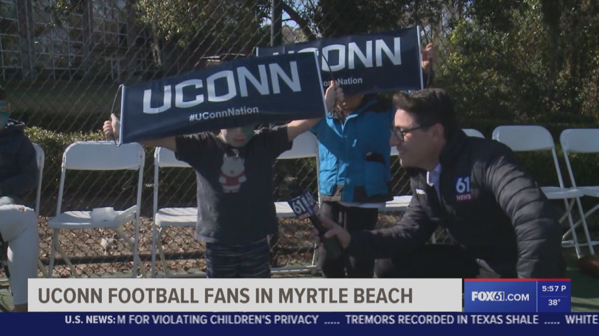 FOX61 Sports Director Jonah Karp has some fun with Huskies fans in South Carolina ahead of the 2022 Myrtle Beach Bowl.