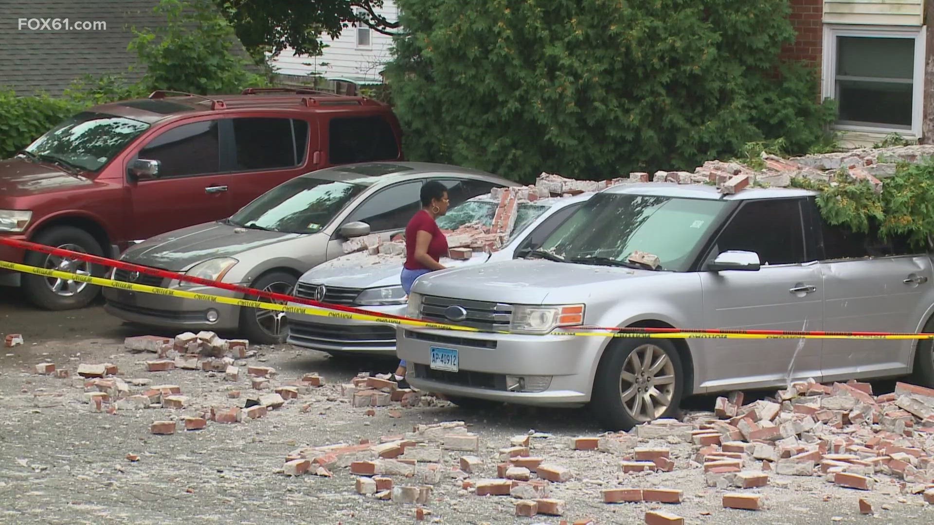 Bricks fell from the side of one of the East Meadow condo buildings located on Thompson Avenue. The bricks landed on top of two cars parked in the parking lot.