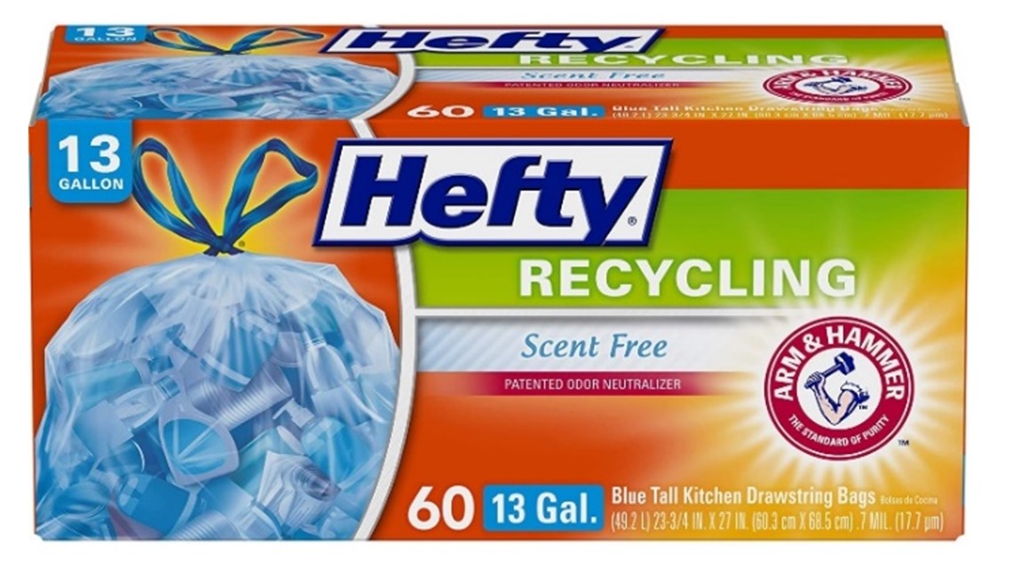 Hefty Recycling Trash Bags, Blue, 13 Gallon, 60 Count Blue 13 Gallon - 60  Count 