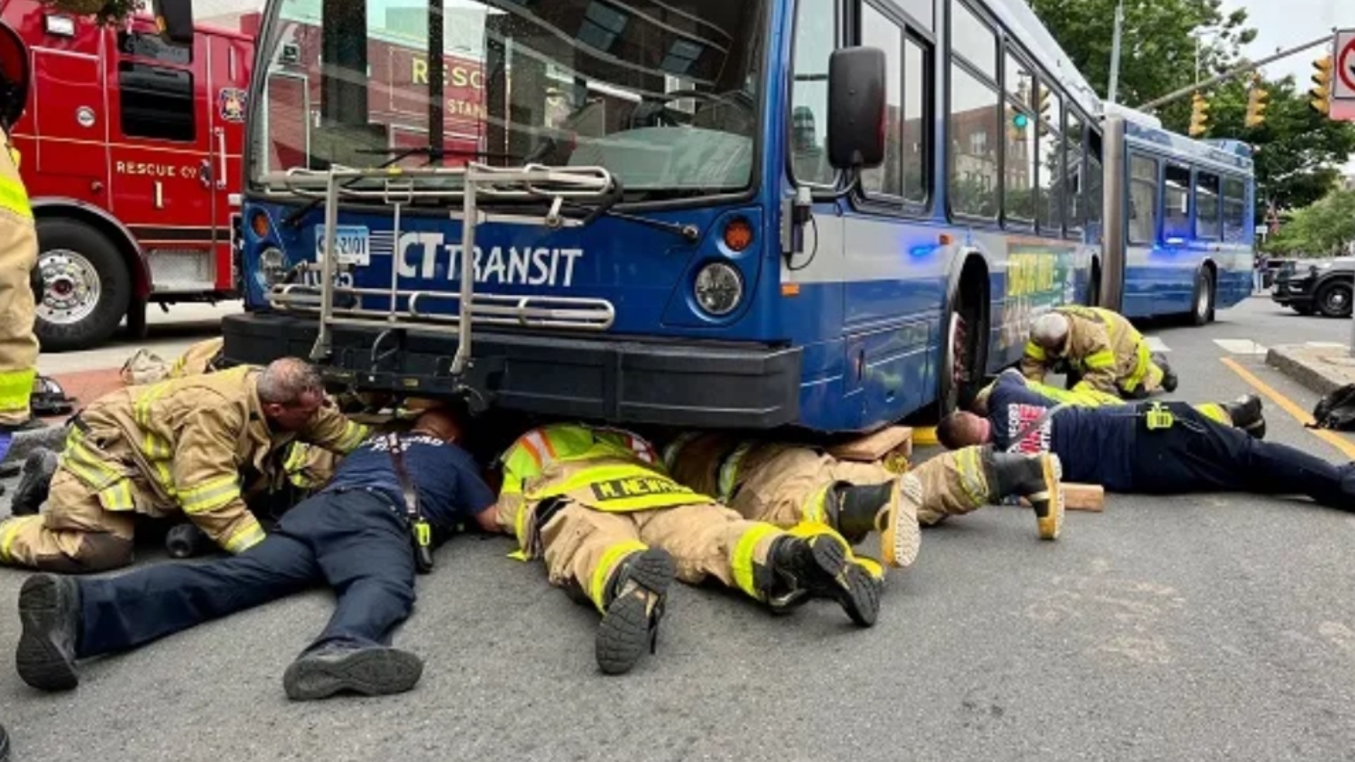 The woman was struck by the bus near the intersection of Broad and Atlantic streets.