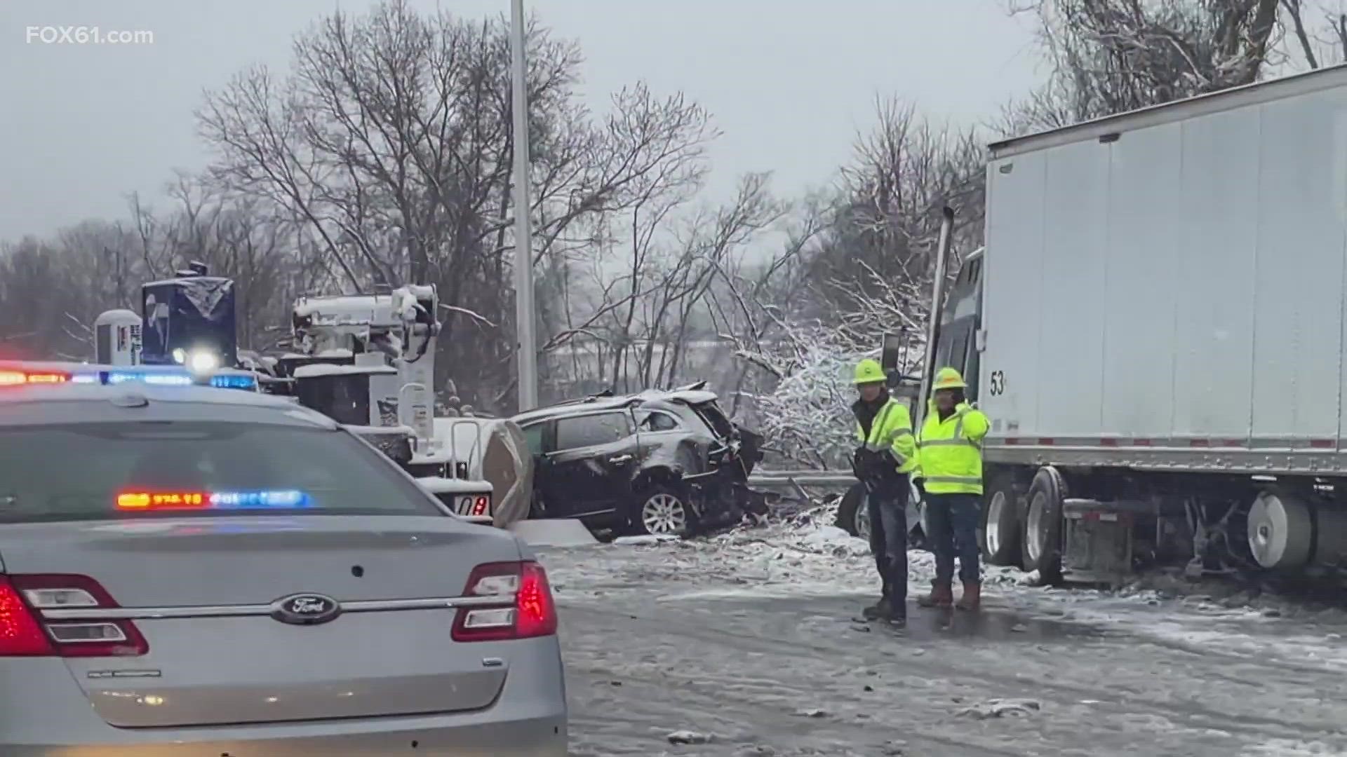 Angelo Bavaro reports from Church Street in North Haven. Many tractor-trailer crashes happened on major roadways in town earlier in the morning.
