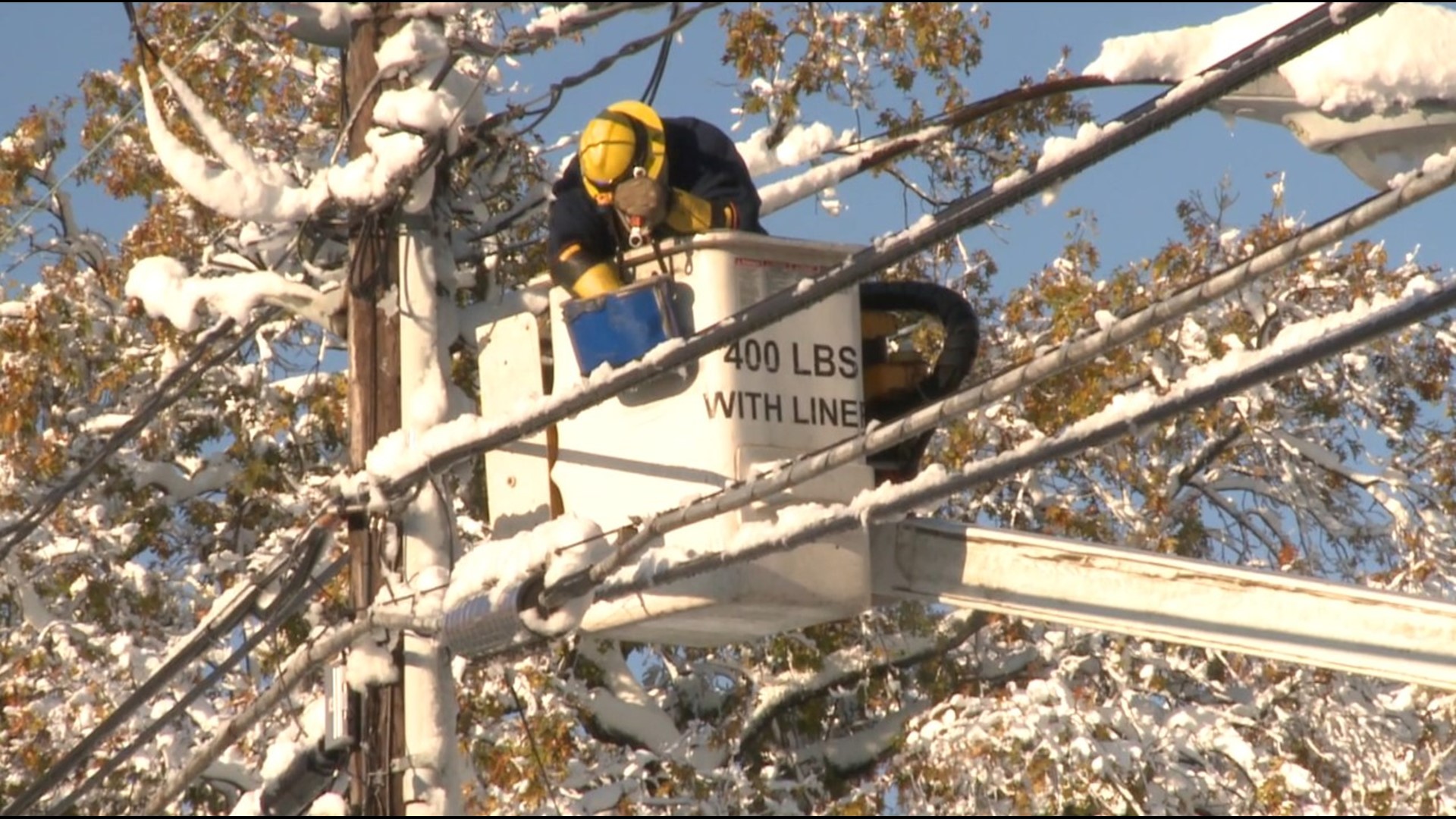 As the storm hit, the snow stuck to trees and powerlines bringing them down and causing nearly 900,000 electric customers around the state to lose power.