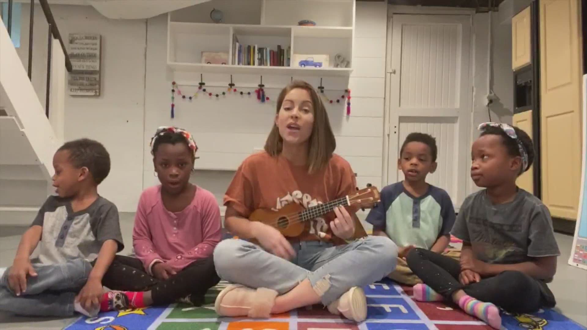 This mom of four is using music and humor to keep her kids learning while they are home from school.
