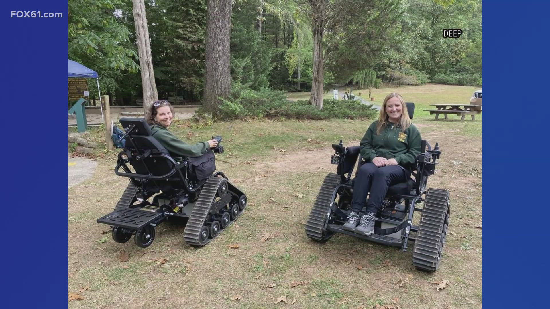 The wheelchairs can be found at Dinosaur State Park, Gillette Castle State Park, Harkness Memorial State Park, Rocky Neck State Park and Topsmead State Forest.