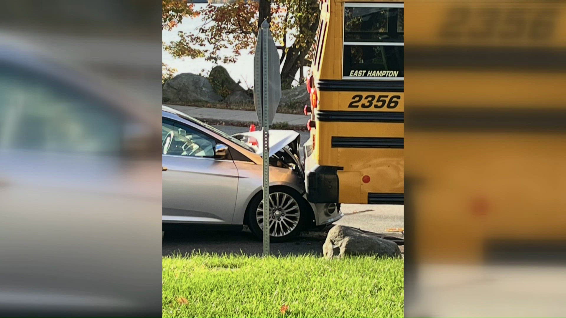 Car slams into East Hampton school bus as students get on board, neighbors hope for safer driving