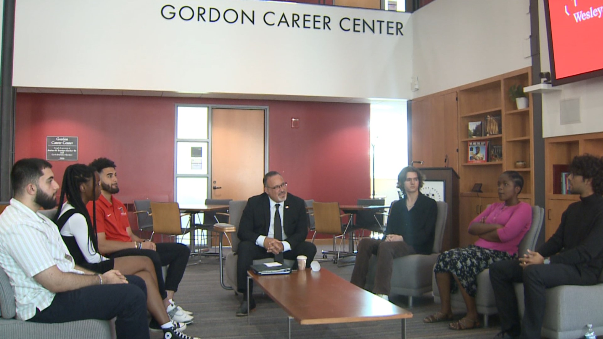 Secretary Miguel Cardona met with first-generation college students at Wesleyan University.