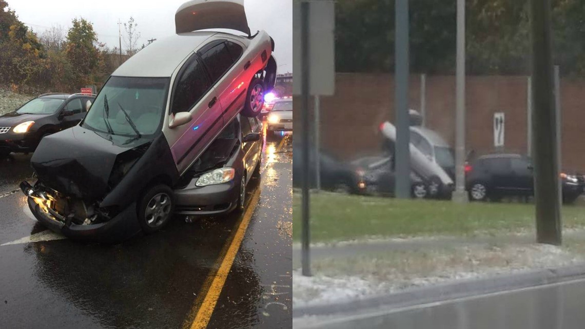Car turned on its nose after 6car crash on Route 72 in Plainville