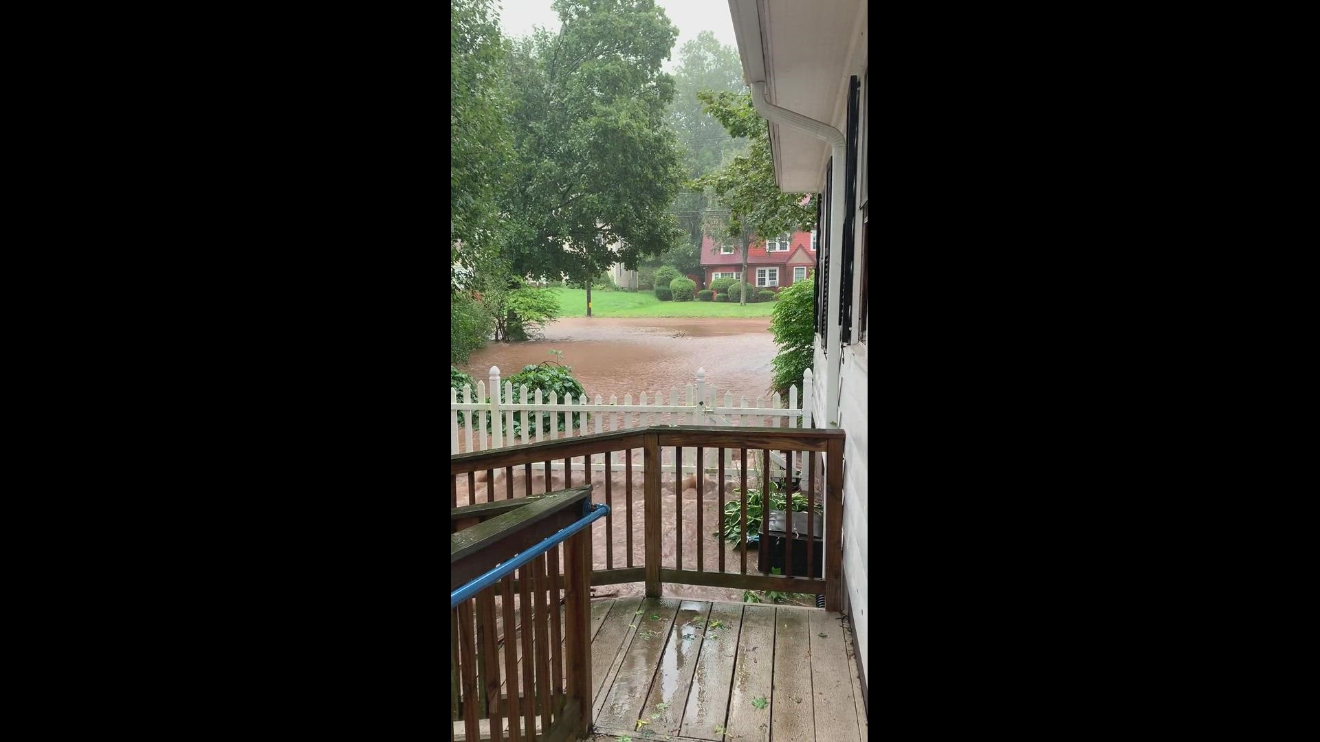 Flooded backyard in at home on E. Center Street in Manchester, Connecticut.
Credit: Kristin M