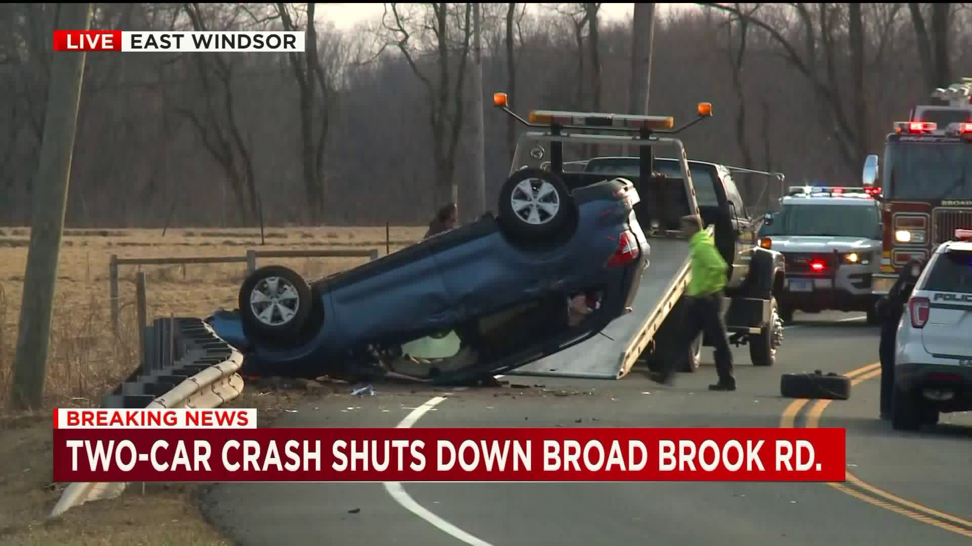 Rollover crash shuts down Broad Brook Road