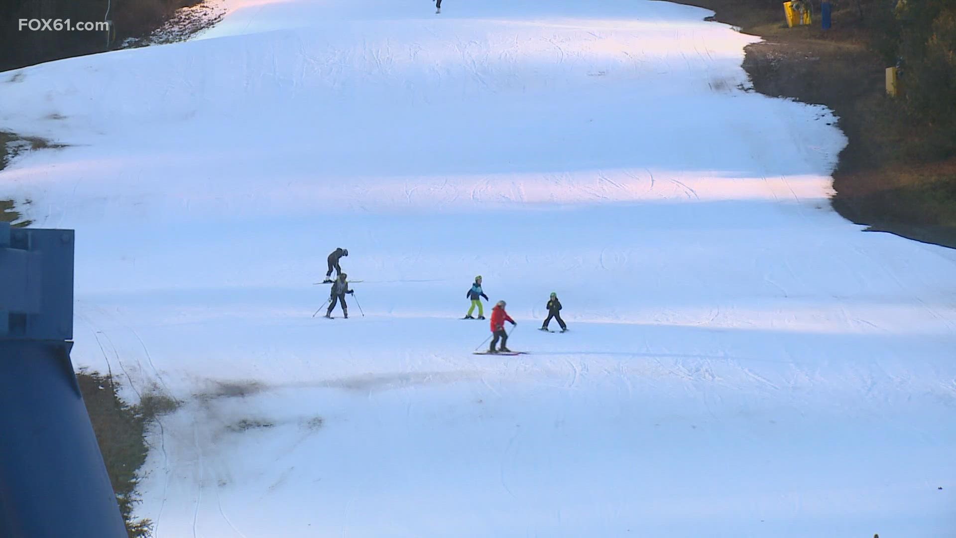 With no snow falling from the sky, ski businesses are trying to push out as much of their own as they can, but they need the temperatures to cooperate.