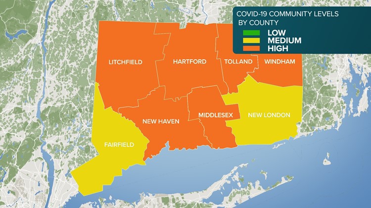 康涅狄格州的6个县现在的COVID水平“高”
