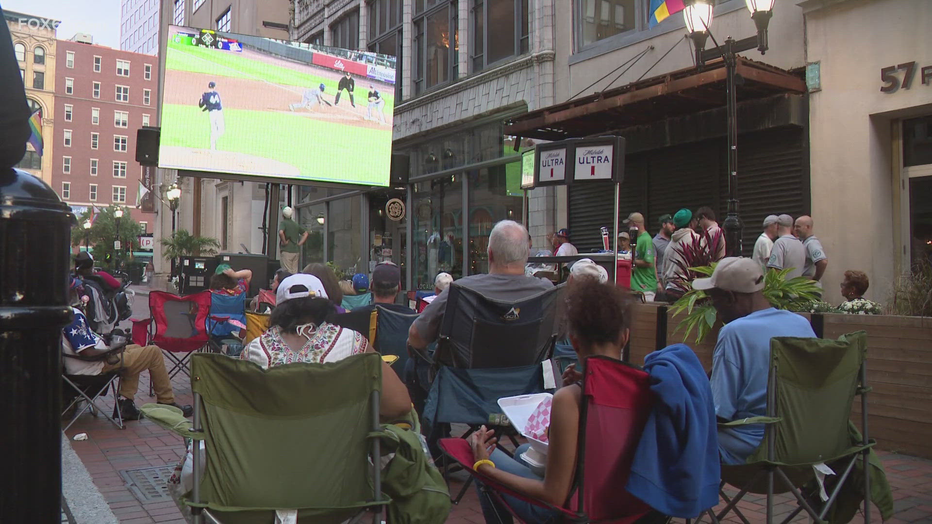 The Goats are on the road to start the series, and to celebrate, fans gathered in Downtown Hartford to cheer on the hometown team.