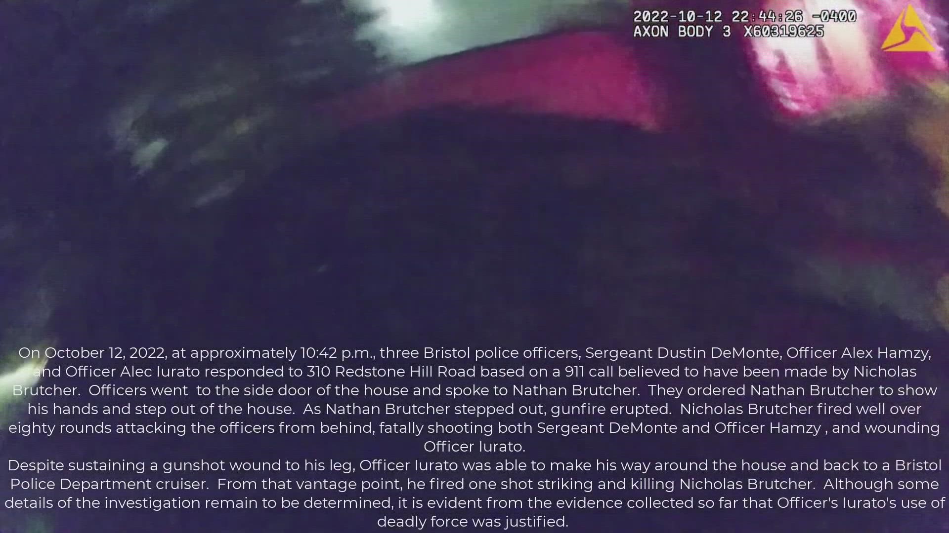 Bristol Police Department has released body camera footage of the October 12 shooting that killed two officers and wounded one.