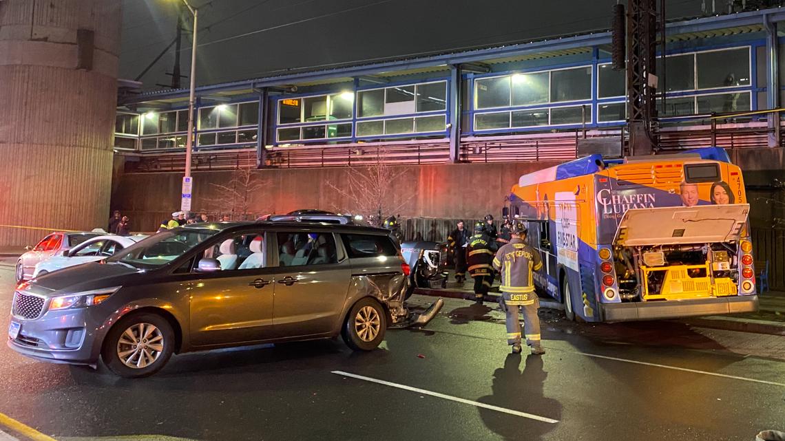 4 hospitalized after bus collides with multiple vehicles and the Bridgeport train station