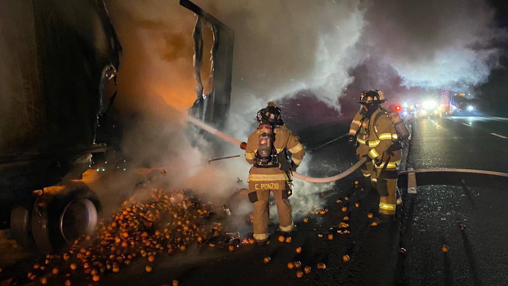 Crews in Middletown battled a fire overnight on I-91 when a tractor-trailer caught fire.