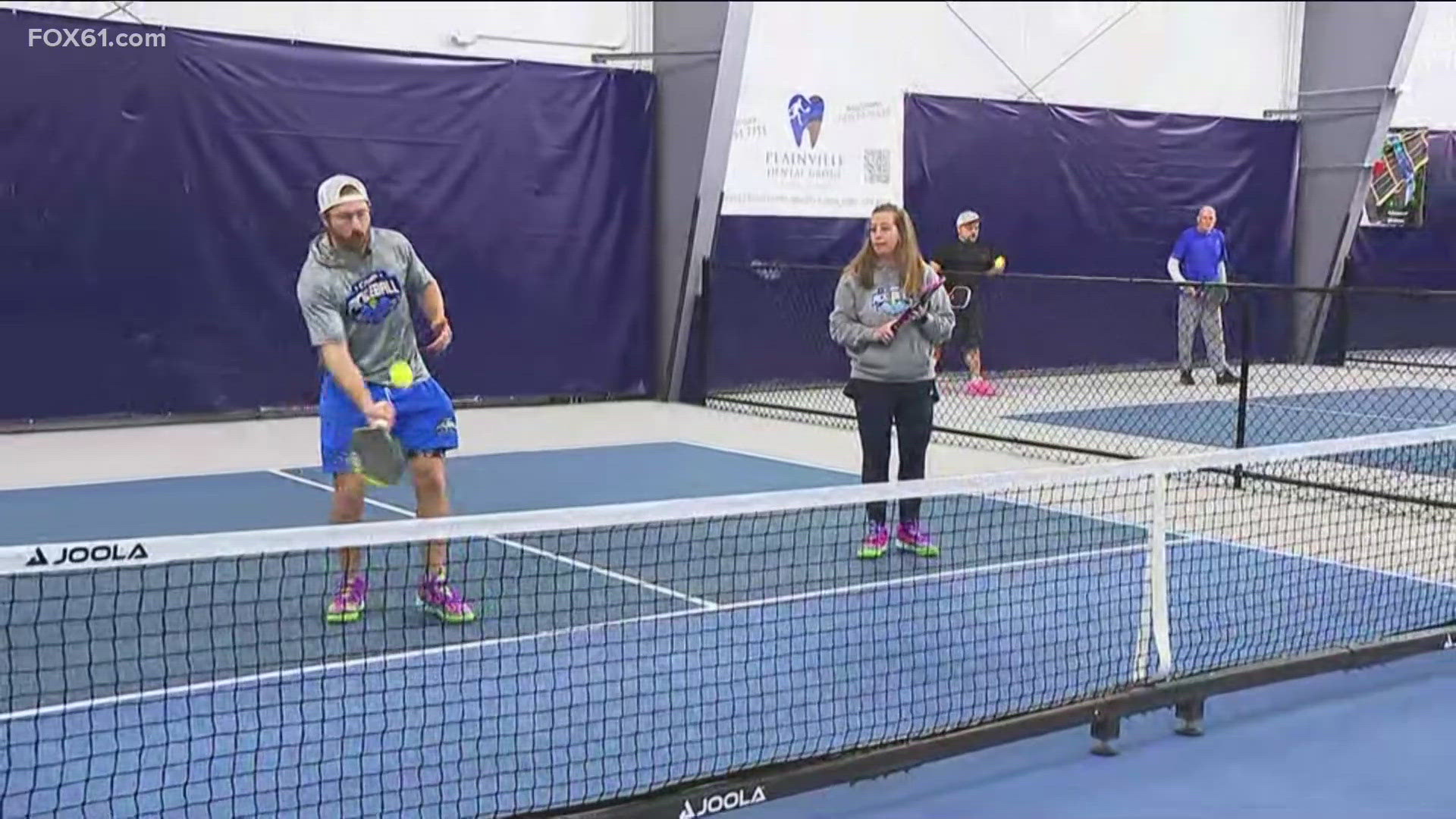 FOX61's Erika Arias is playing pickleball with Camp Pickleball owners Matt and Trish Jenings.