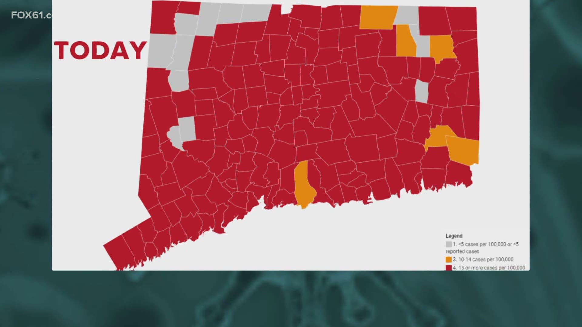 Most of Connecticut's towns have been issued a COVID-19 red alert status due to the high number of cases.
