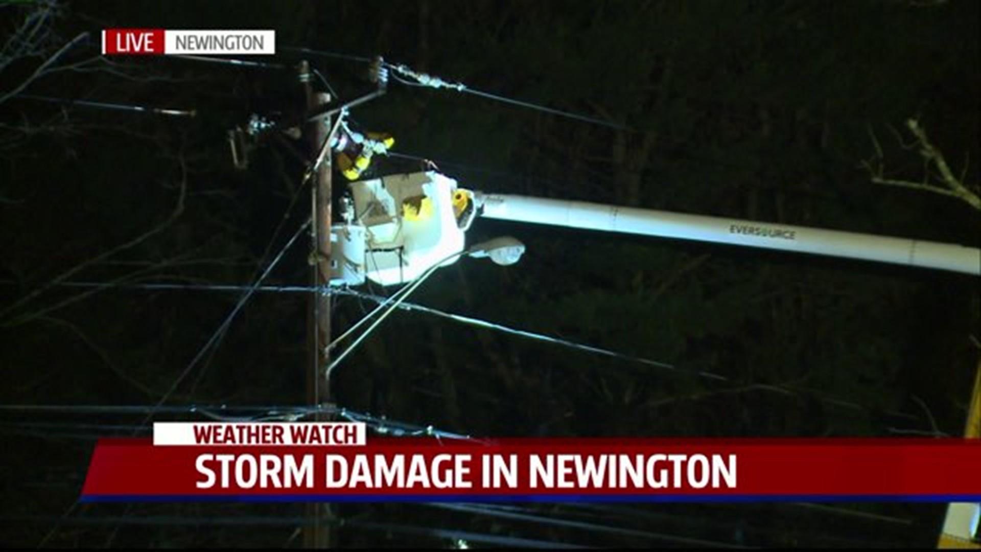 Crew repairing damage in Newington