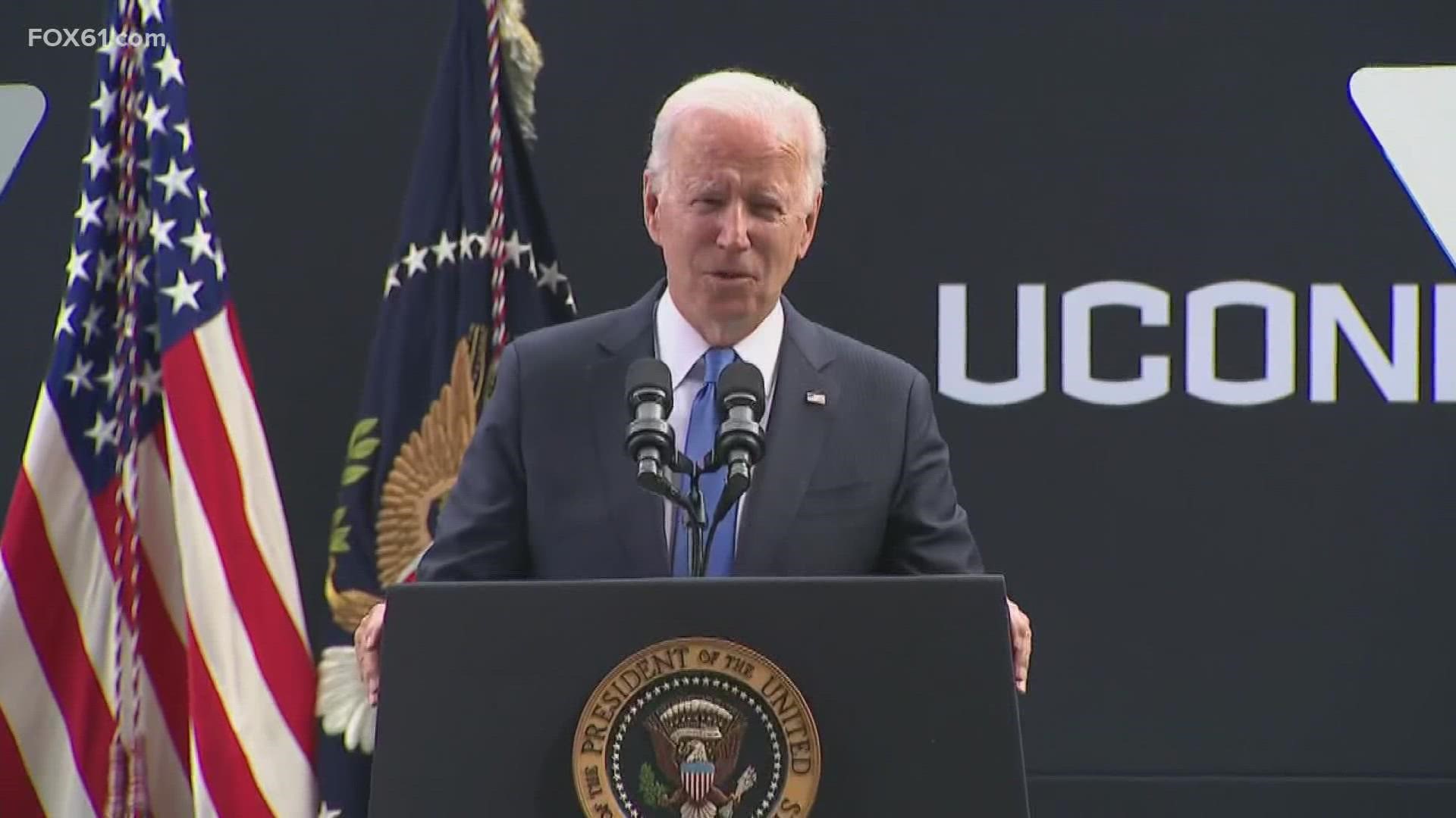 Biden spoke at the rededication of the Dodd Center for Human Rights at the Storrs campus.