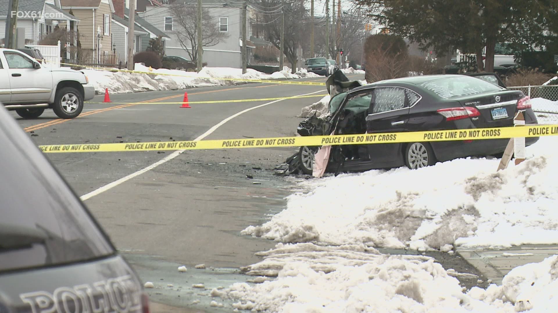 A Nissan Sentra collided with a pickup truck on East Broadway Monday morning