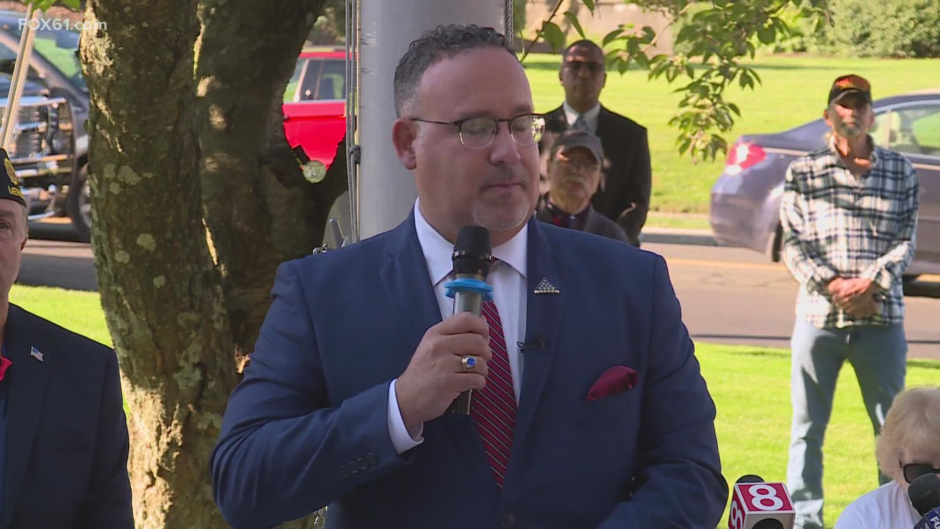 The Meriden-native was joined by local leaders and neighbors to reflect on the 20th anniversary of the 9/11 terror attacks.