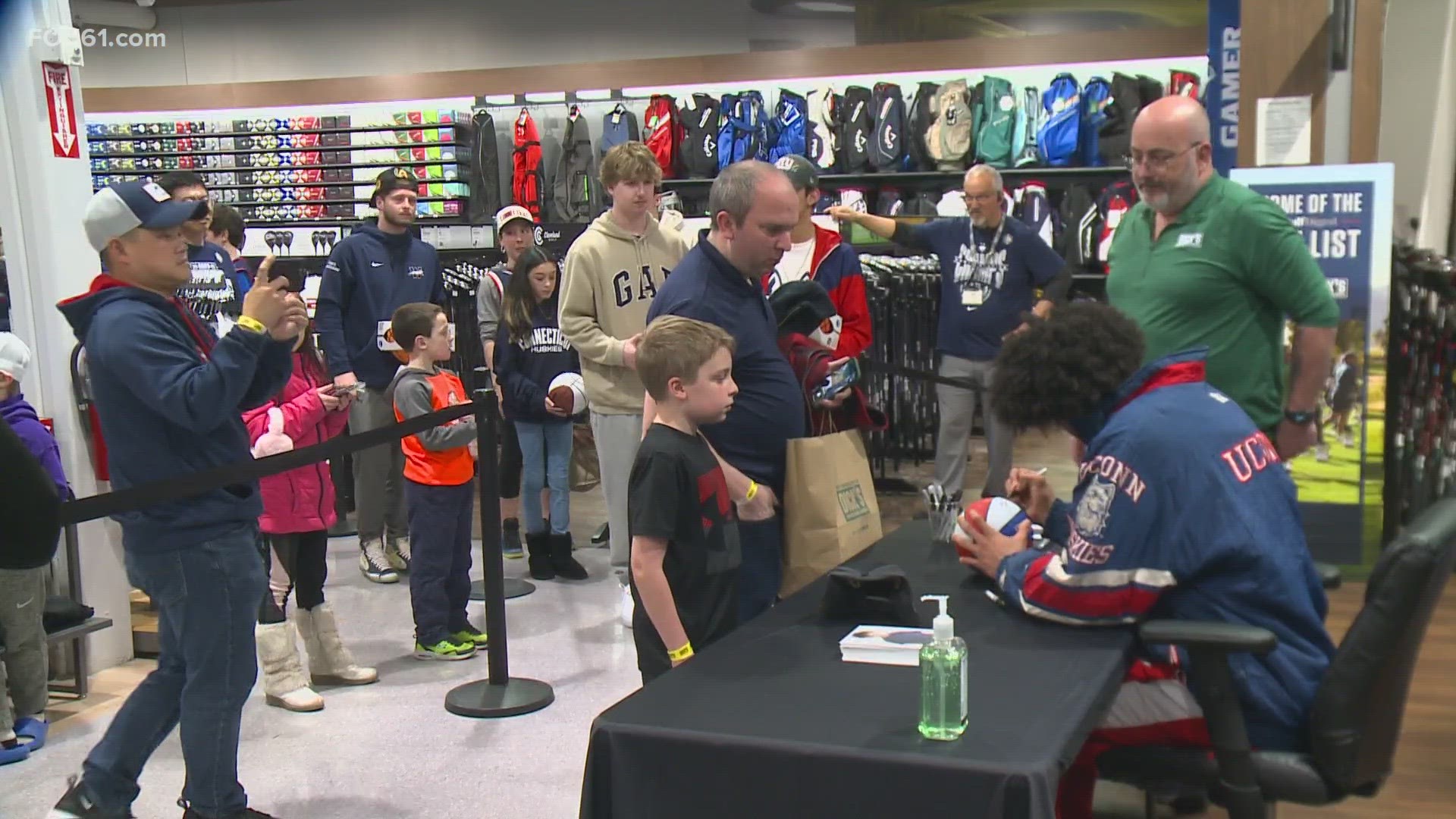 Jackson was at Dick's Sporting Goods in Manchester just a day ahead of the Huskies' national championship parade.