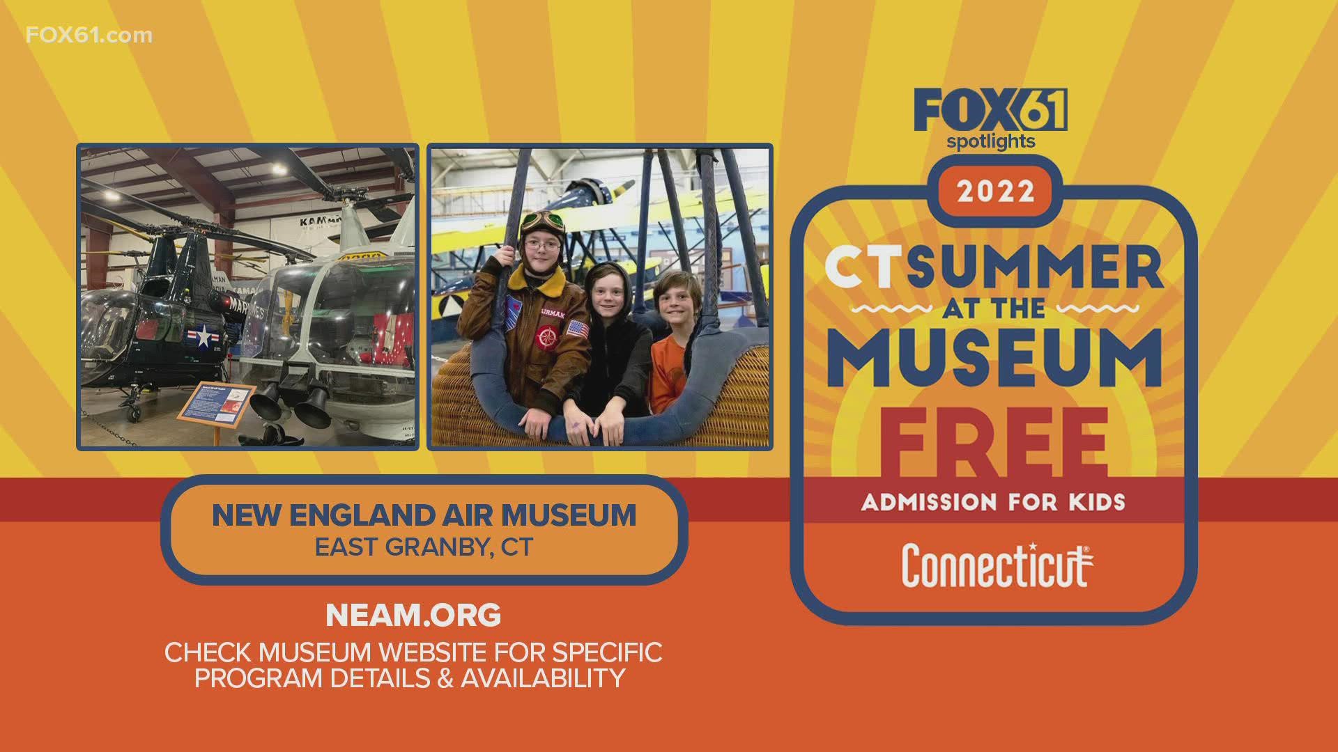 Kids 18 and under can visit the New England Air Museum in East Granby for free with an adult who is a resident of Connecticut. It runs through Sept. 5.